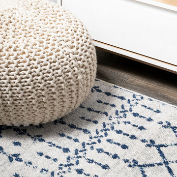 Moroccan Hype Boho Vintage Diamond Area Rug Cream/Navy